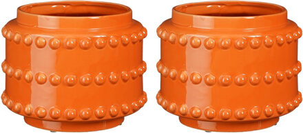 Mica Decorations Pot - 2x - boaz - gebobbeld - oranje - 16.5 x 21 cm - Plantenpotten