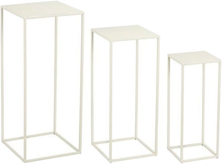 Mica Decorations Quinty Bijzettafel - Set van 3 - L30 x B30 x H70 cm - Metaal - Gebroken wit