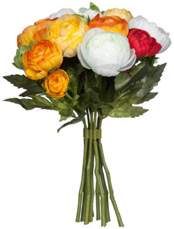Mica Decorations Ranunculus/ranonkel boeket - oranje/rood - kunstbloemen - 22 cm - bruidsboeketten