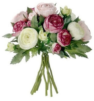 Mica Decorations Ranunculus ranonkel zijde kunstbloemen kunstboeket roze 22 cm bruiloft/trouwerij/huwelijk