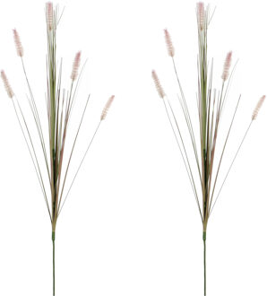 Mica Decorations Rietgras/pluimgras kunstplant losse steel - 2x stuks - takken - groen/paarse pluimen - 84 cm