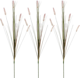 Mica Decorations Rietgras/pluimgras kunstplant losse steel - 3x stuks - takken - groen/paarse pluimen - 84 cm