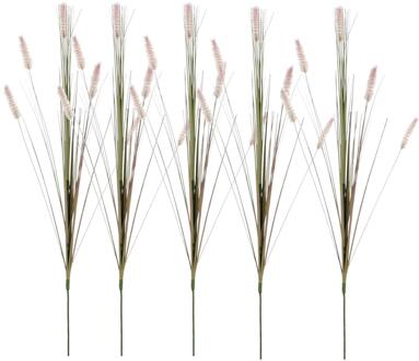 Mica Decorations Rietgras/pluimgras kunstplant losse steel - 5x - takken - groen/paarse pluimen - 84 cm