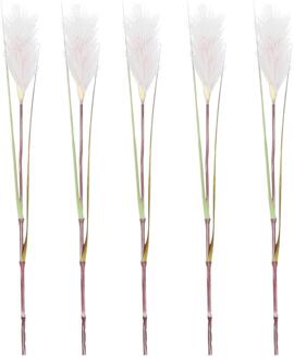 Mica Decorations Rietgras/pluimgras kunstplant losse steel - 5x - takken - roze/witte pluim - 72 cm