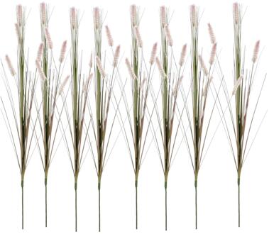 Mica Decorations Rietgras/pluimgras kunstplant losse steel - 8x - takken - groen/paarse pluimen - 84 cm