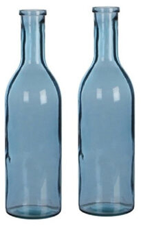 Mica Decorations Rioja Fles Vaas - 2x - 50 x 15 cm - Gerecycled Glas - Blauw