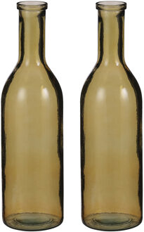 Mica Decorations Rioja Fles Vaas - Set van 2x stuks - 50 x 15 cm - Gerecycled Glas - Oker