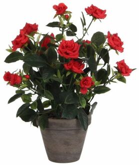 Mica Decorations Rode rozen kunstplant 33 cm met pot stan grey - Kunstplanten Rood