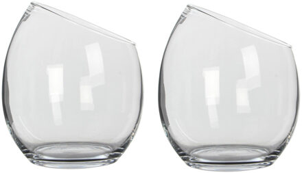 Mica Decorations Schuine schaal/vaas Kathi - 2x - gerecycled glas - helder transparant - D23 x H25