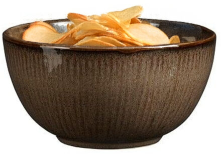 Mica Decorations Serveer/chips schaaltje Nusa - bruin - 12 x 7 cm - keramiek - kommetjes