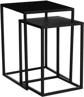 Mica Decorations Set van 2x plantenstandaards Goa vierkant metaal zwart 36/42 cm