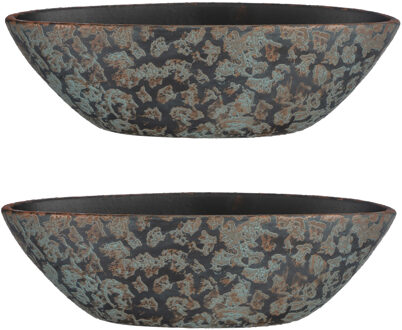 Mica Decorations Set van 2x stuks bloempot boot schaal keramiek voor kamerplanten koper 19 x 48 x 15 cm