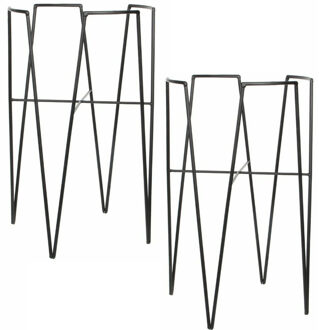 Mica Decorations Set van 2x stuks - bloempot plantenpot standaard verhoger - zwart - D30 x H50 cm