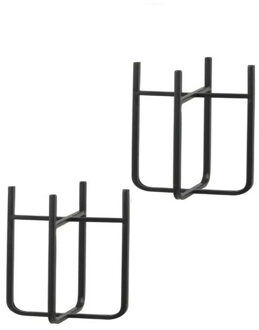 Mica Decorations Set van 2x stuks - bloempot plantenstandaard - verhoger - zwart - H25 x B14 cm