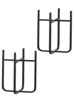 Mica Decorations Set van 2x stuks - bloempot plantenstandaard/verhoger - zwart - H25 x B16 cm