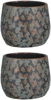 Mica Decorations Set van 2x stuks bloempotten keramiek voor kamerplant koper 15.5 x 19.5 cm