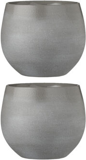 Mica Decorations Set van 2x stuks bloempotten lichtgrijs keramiek voor kamerplant H18 x D20 cm