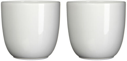 Mica Decorations Set van 2x stuks bloempotten wit keramiek voor kamerplant H14 x D14.5 cm