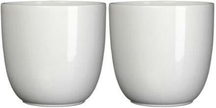 Mica Decorations Set Van 2x Stuks Bloempotten Wit Keramiek Voor Kamerplant H31.5 X D35 Cm - Plantenpotten