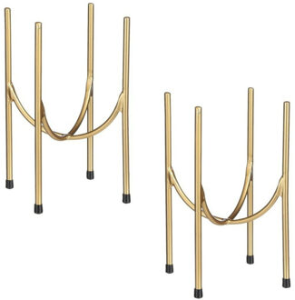 Mica Decorations Set van 2x stuks plantenpot/bloempot plantenstandaard/verhoger goud metaal 25 x 17 cm
