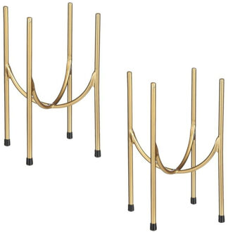 Mica Decorations Set van 2x stuks plantenpot/bloempot plantenstandaard/verhoger goud metaal 40 x 23 cm