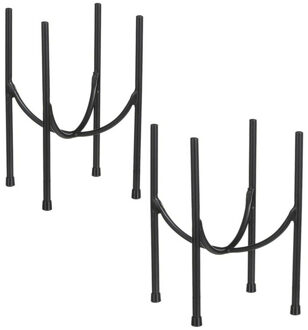 Mica Decorations Set van 2x stuks plantenpot/bloempot plantenstandaard/verhoger zwart metaal 25 x 17 cm
