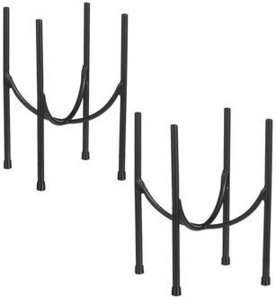 Mica Decorations Set van 2x stuks plantenpot/bloempot plantenstandaard/verhoger zwart metaal 32 x 21 cm