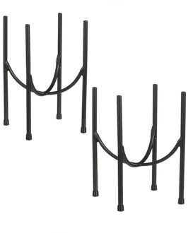 Mica Decorations Set van 2x stuks plantenpot/bloempot plantenstandaard/verhoger zwart metaal 40 x 23 cm