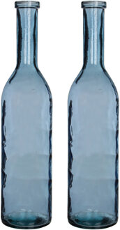 Mica Decorations Set van 2x stuks transparante/blauwe fles vaas/vazen van eco glas 18 x 75 cm