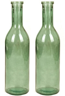 Mica Decorations Set van 2x stuks transparante/groene fles vaas/vazen van eco glas 18 x 75 cm - Vazen