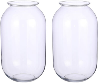 Mica Decorations Set van 2x stuks transparante ronde vaas/vazen van glas 19 x 30 cm