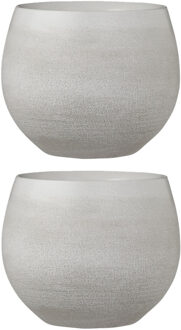 Mica Decorations Set van 3x stuks bloempotten creme wit keramiek voor kamerplant H15 x D18 cm