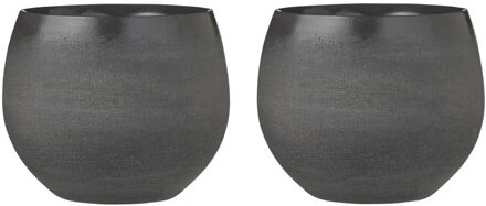 Mica Decorations Set van 3x stuks bloempotten grijs keramiek voor kamerplant H15 x D18 cm