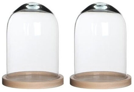 Mica Decorations Stolp Hella - 2x - glas en eikenhout - 17 x 23 cm - Home Deco stolpen