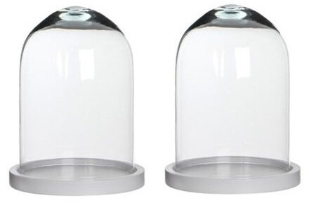 Mica Decorations Stolp Hella - 2x - glas en wit eikenhout - 17 x 23 cm