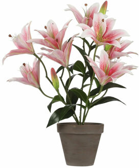 Mica Decorations Tigerlily/tijgerlelie kunstplant - roze - 47 cm - Kunstplanten/nepplanten