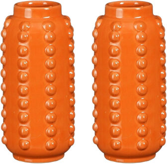 Mica Decorations Vaas - 2x - boaz - gebobbeld - oranje - 18 x 8 cm