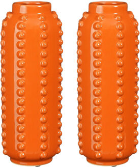 Mica Decorations Vaas - 2x - boaz - gebobbeld - oranje - 30 x 11 cm