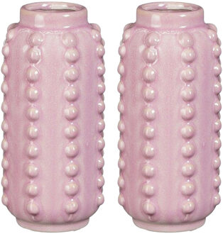 Mica Decorations Vaas - 2x - boaz - gebobbeld - roze - 18 x 8 cm