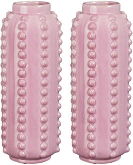 Mica Decorations Vaas - 2x - boaz - gebobbeld - roze - 30 x 11 cm