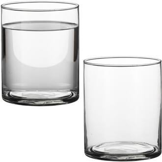 Mica Decorations Vaas - 2x - cilinder - helder glas - D12 x H15 cm - Bloemenvaas