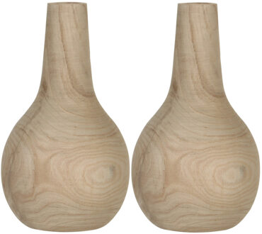 Mica Decorations Vaas - 2x - hout - bolvormig - 16 x 28 cm - bloemenvaas
