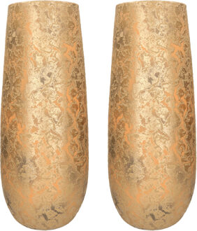 Mica Decorations Vaas - 2x - keramiek - flakes - goud - D21 x H55 cm