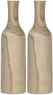 Mica Decorations Vaas - 2x - paulownia hout - bruin - 14 x 47 cm - woondecoratie