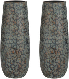 Mica Decorations Vaas Clemente - 2x stuks - groen / koper - flakes - keramiek - 21x55 cm