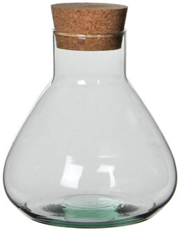 Mica Decorations Vaas Terrarium - rond - met kurk - glas - D17 x H18 cm - transparant - kurk dop