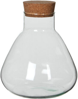 Mica Decorations Vaas Terrarium - rond - met kurk - glas - D22.5 x H24 cm - transparant - kurk dop