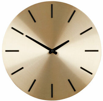 Mica Decorations Wandklok/muur klok - goud/zwart - aluminium - Dia 35,5 cm - 1x AA-batterij