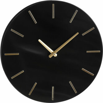Mica Decorations Wandklok/muur klok - zwart/goud - aluminium - Dia 35,5 cm - 1x AA-batterij
