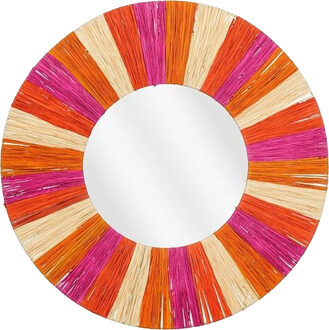 Mica Decorations Wandspiegel?bohemian - rond - roze/oranje - zeegras - Dia 58cm